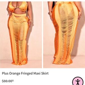plus orange fringed triangle bikini top.